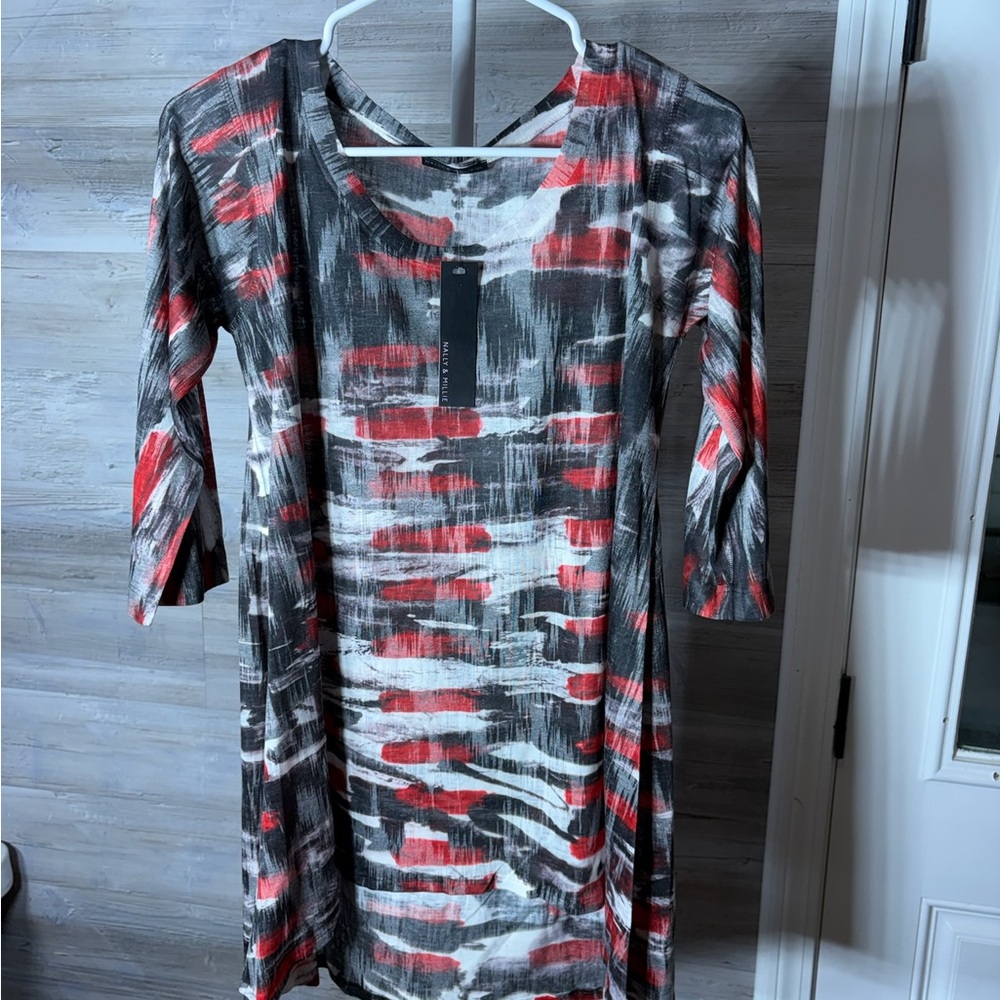 Nally & Millie Red and Black Patterned Tunic 1133